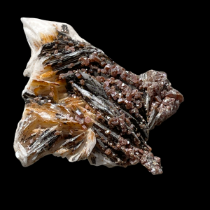 Prachtige kleine kristallen van Vanadiniet op een basis van witte, amber en grijze Bariet 47 gram